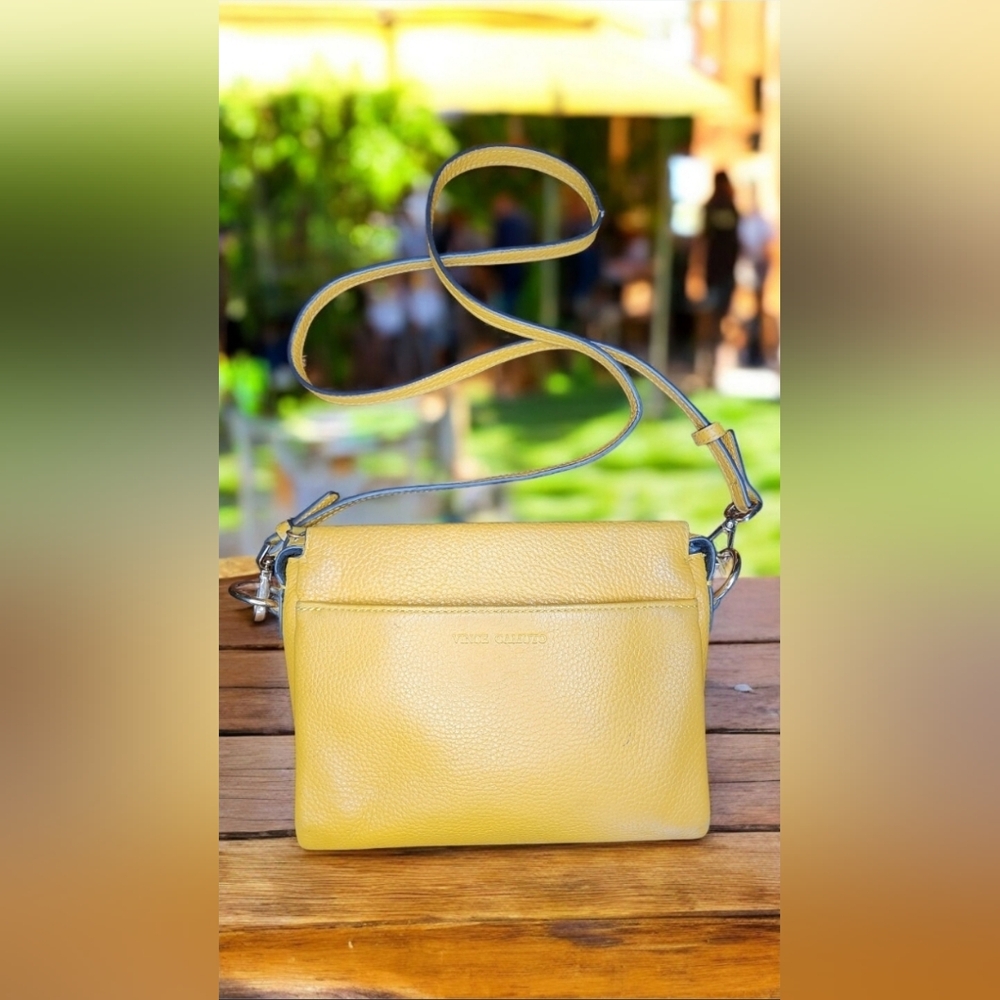 Vince Camuto Gally Crossbody In Canary Yellow Pebbled Leather